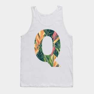 A pattern of vintage tropical leaves filling the letter Q Tank Top